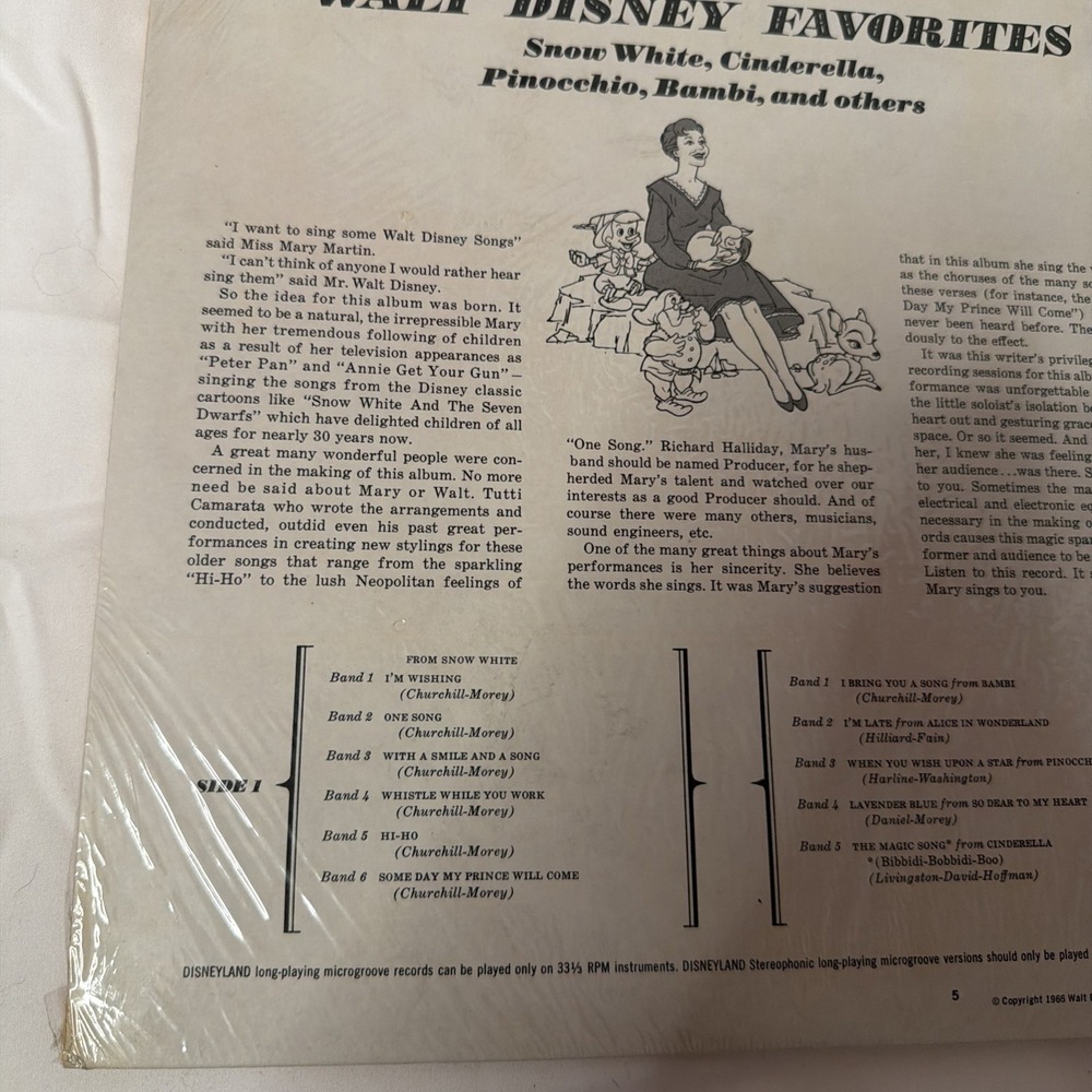 Disney 1966 Mary Martin Sings Walt Disney Favorites 33 1/3 SEALED 3943 - Picture 13 of 16